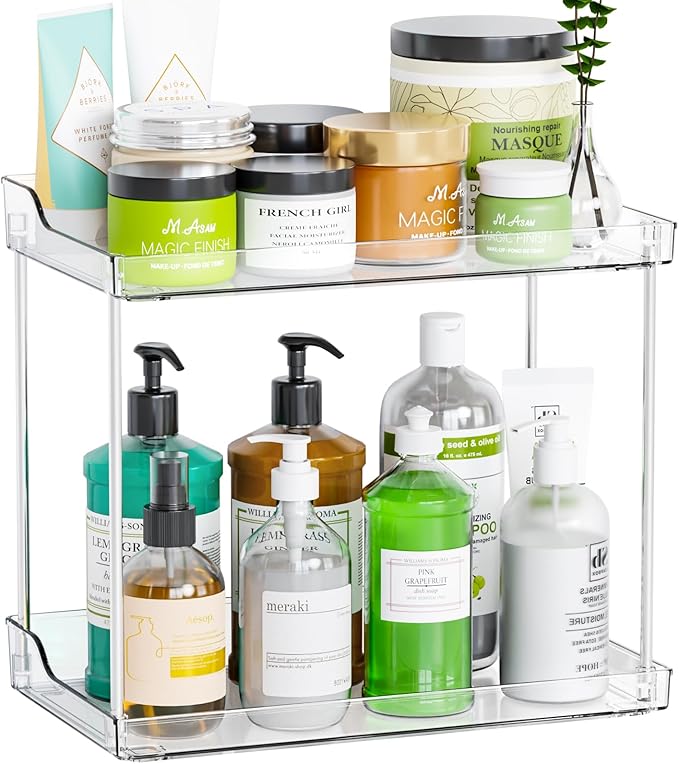 Yieach Clear Acrylic Bathroom Counter Organizers and Storage Tray, 2 Tier Makeup by Yieach