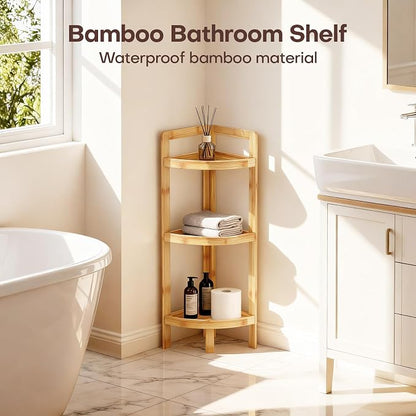 2026 New Bamboo Standing Shelf, 3 Tier Corner Shelf Stand, Free-Standing Shelf - Image 4