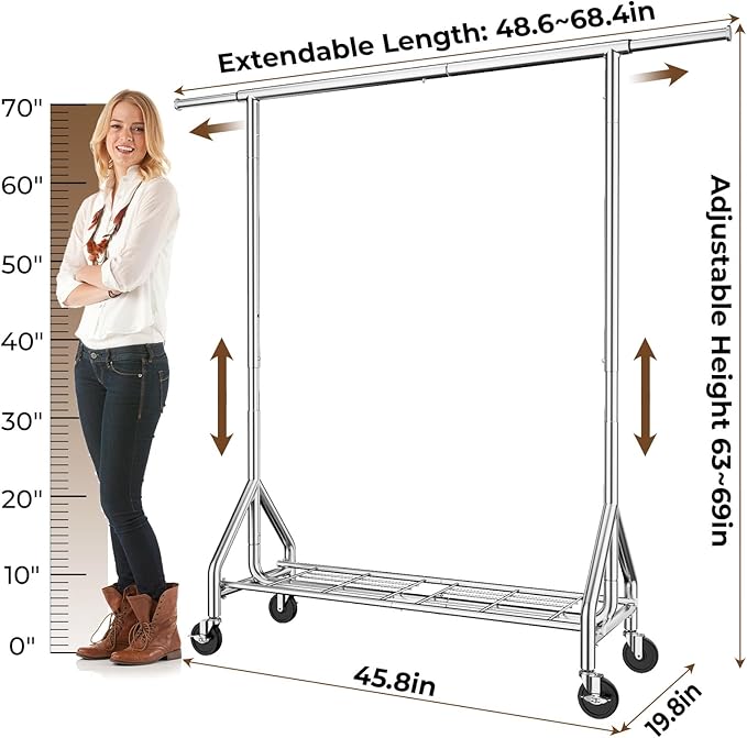 Heavy Duty Clothes Rack Load 450 LBS, Metal Garment Rack, Standing Rolling - Image 8