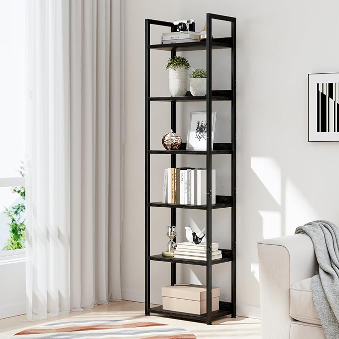 NUMENN Narrow Bookshelf, 6 Tier Freestanding Shelving Unit, Falling Prevention - Image 2