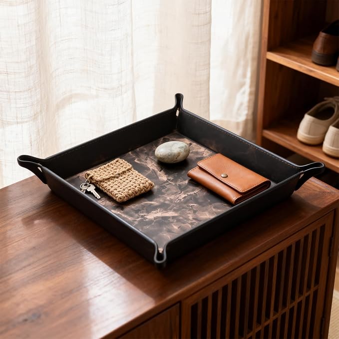 siduater Valet Tray Desktop Storage Organizer – Vegan Leather Catchall Bedside - Image 5