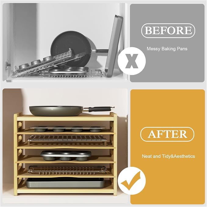 6 Tier Wooden Cabinet Tray Dividers, Kitchen Vertical Tray Divider Organizer - Image 6