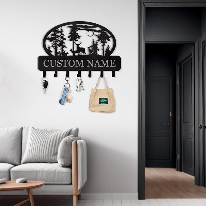 Personalized Key Holder for Wall, Custom Metal Deer Cabin Key Hooks - Image 6