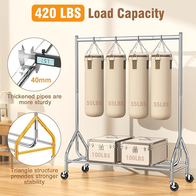 EAGMAK Heavy Duty Clothes Rack Load 420 LBS, 47.2" Long Rolling Garment Rack - Image 3