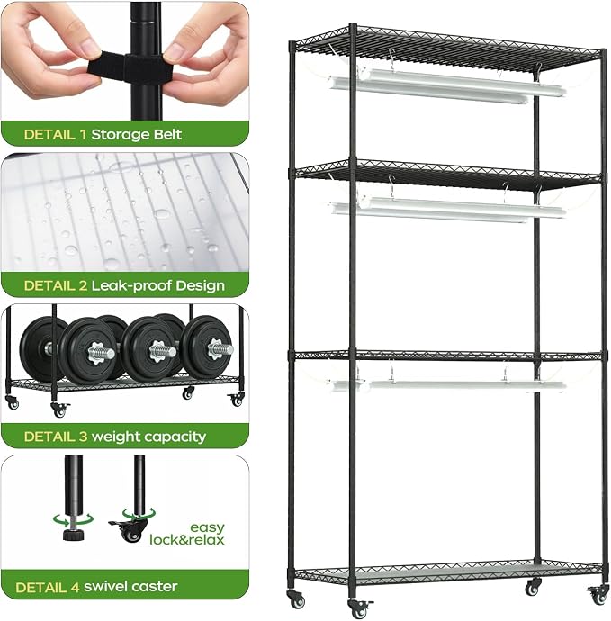Plant Stand with Grow Lights, Indoor Plant Shelf with Wheels | 36"x14"x63" - Image 5
