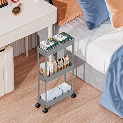 Sooyee Slim Storage Cart, 3 Tier Bathroom Rolling Utility Cart Storage - Image 2