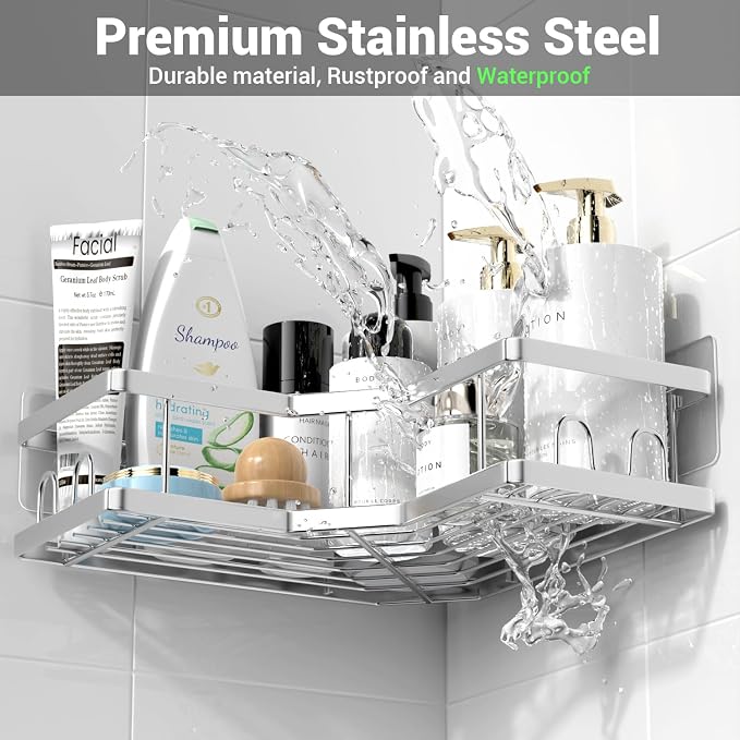 AKTECKE Corner Shower Caddy Bathroom Organizer: Adhesive Shower Rack Bathtub - Image 5