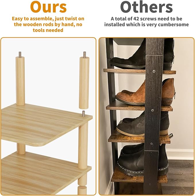 8 Tiers Vertical Shoe Rack Tall Narrow Shoe Tower Corner Shoe Rack, Natural | - Image 7