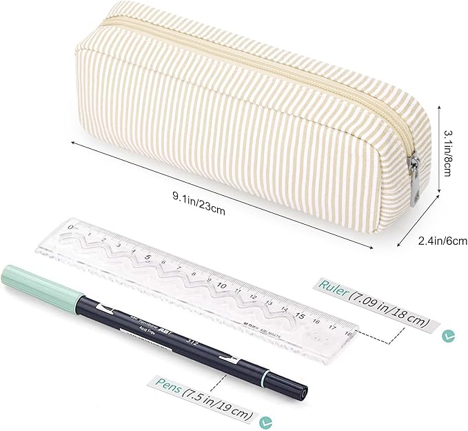 Striped Travel Makeup Brush Bag, Pencil Case and Cosmetic Pouch | Seersucker - Image 2