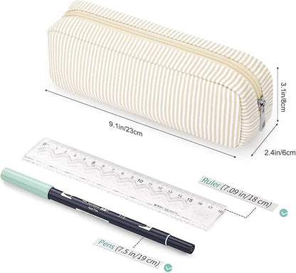 Striped Travel Makeup Brush Bag, Pencil Case and Cosmetic Pouch | Seersucker - Image 2