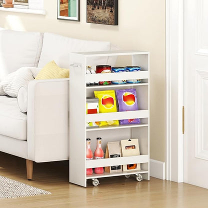 Small Kitchen Cart, 4-Tier Slim Rolling Island w/Handle, Laundry Room Storage - Image 3