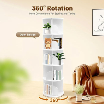 5 Tier Rotating Bookshelf Tower, 360°Spinning Bookshelf Tower, Round Revolving - Image 4