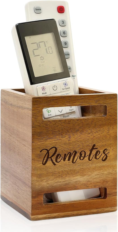 Hilislog TV Remote Control Holder Wall Mount Acacia Wood Caddy by Hilislog