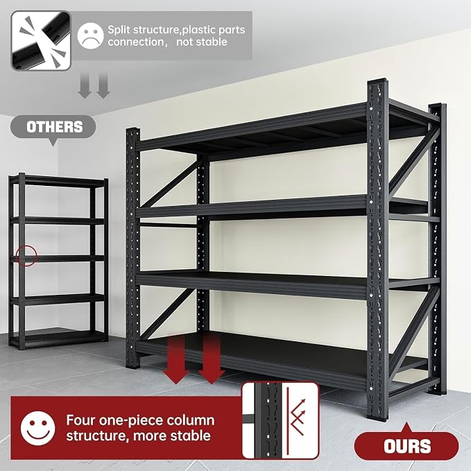 48" W Storage Shelves, 3000LBS Garage Shelving Heavy Duty Metal Adjustable - Image 4