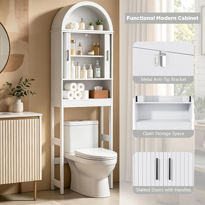 Arched Over The Toilet Storage Cabinet, Freestanding Bathroom Organizer | - Image 3