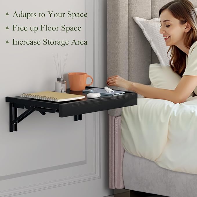 TEAMIX Wall Mounted Folding Bedside Shelf, 16.5''x12'' Space Saving Bed Side - Image 4