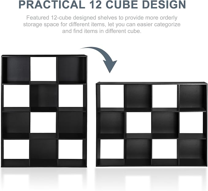 SUPER DEAL 12 Cube Storage Organizer, Open Shelf Bookcase, Wood Cubical Shelves - Image 6