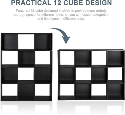 SUPER DEAL 12 Cube Storage Organizer, Open Shelf Bookcase, Wood Cubical Shelves - Image 6