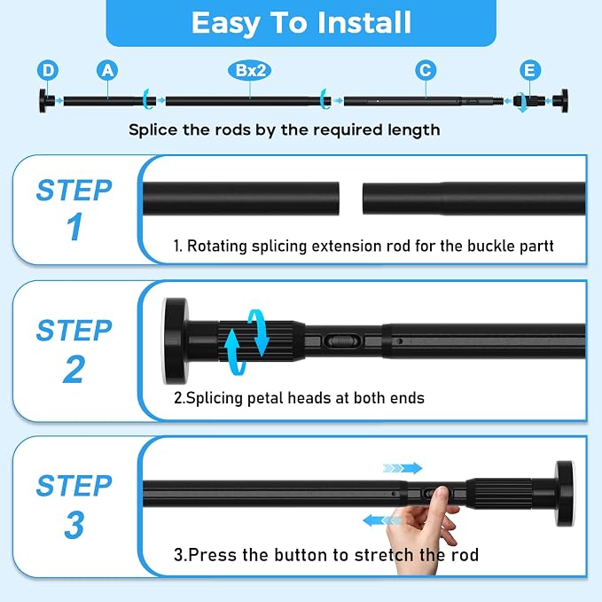 AIZESI 41-124 Inch Heavy Duty Tension Curtain Rod - Image 8
