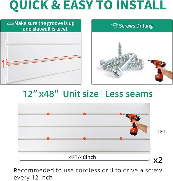 Slatwall Panel 4x2 ft Garage Mounted Storage, Peg Board Tool Organization PVC - Image 2