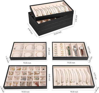 LANDICI Stackable Jewelry Organizer Trays 4 Set, PU Leather Jewelry Organizer - Image 4