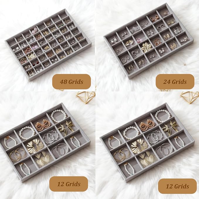 Large Jewelry Drawer Organizer Trays Set of 4, Stackable Velvet Jewelry Trays - Image 2