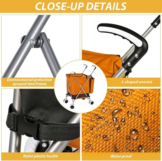 Folding Shopping Cart for Groceries, Water-Resistant Heavy-Duty Canvas Trolley - Image 3