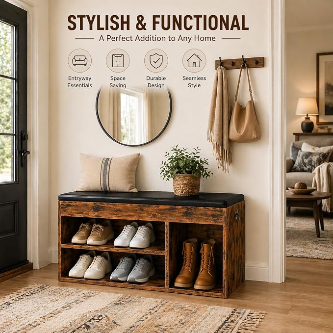 HOOBRO Shoe Storage Bench with Cushion, 32.3'' Entryway Bench with Lift Top - Image 4