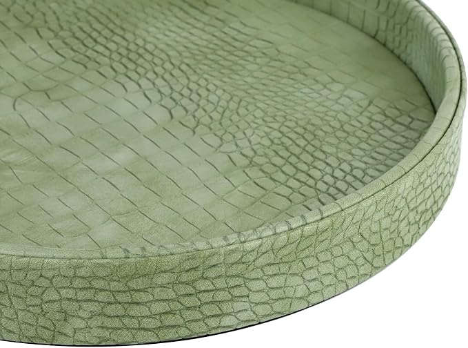 HofferRuffer Faux Leather Round Serving Tray, Vegan Croco Leather Decorative - Image 7