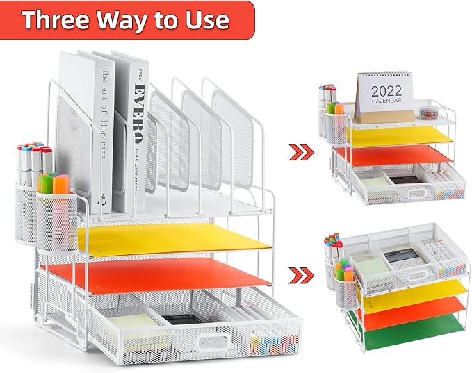 Marbrasse Desk Organizers, 4-Tier Mesh Desk File Organizer - Image 3