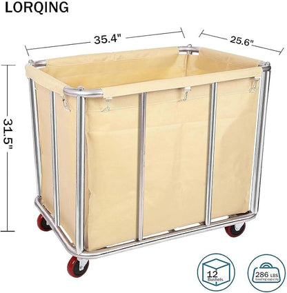 Laundry Cart for Commercial/Home, 12 Bushels Heavy Duty Large Stainless Steel - Image 2