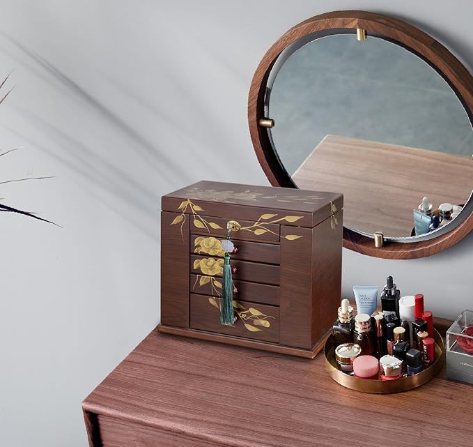 Wooden Jewelry Box for Women, 5-Layer Large Wood Jewelry Boxes & Organizer - Image 7