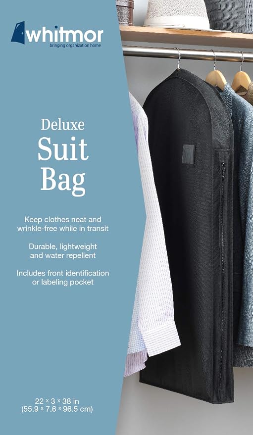 Whitmor Deluxe Suit Garment Bag, Jackets & Uniforms, Water-Repellent Polyester - Image 4