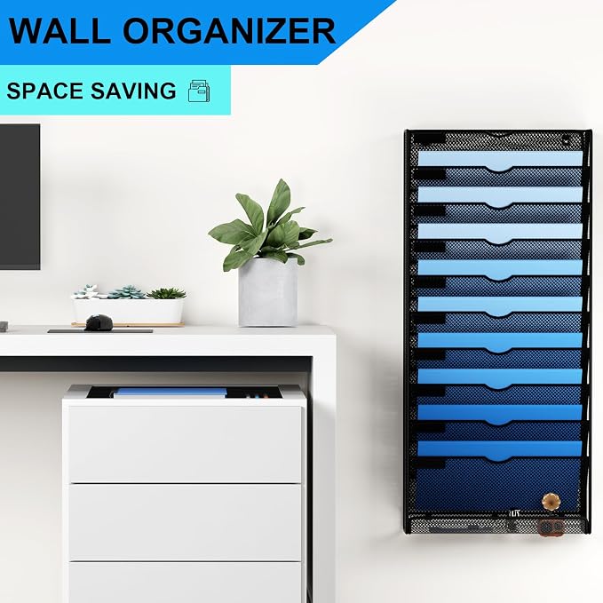Hanging Wall File Organizer 10 Tier Wall Mounted File Holder Document Wall - Image 2