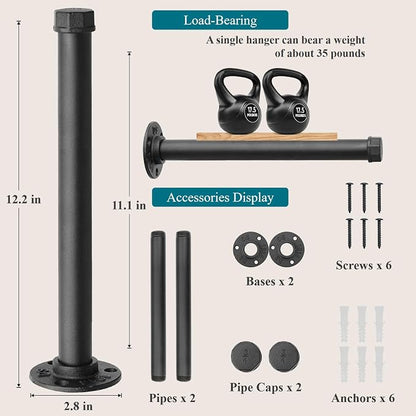 Cast Iron Wall Mounted Clothes Rack, Heavy Duty Industrial Pipe Clothing Rack - Image 2