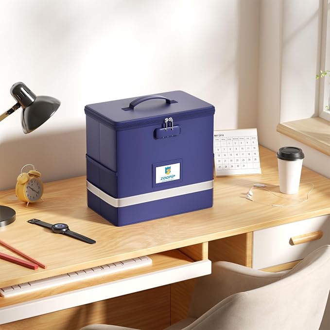 Fireproof File Box with Lock, Collapsible Document Organizer, Reflective Strip - Image 5