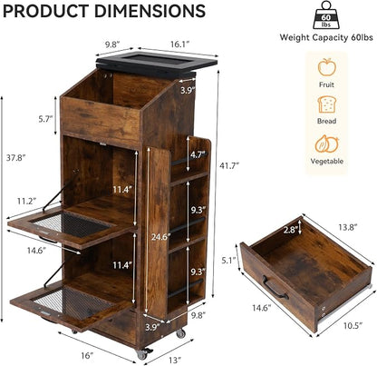 Verano Garden 16.0" Potato and Onion Storage Bin on Wheels, Bread Box | Fruit - Image 2