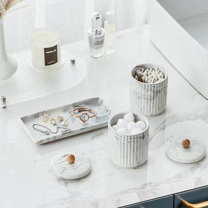 Marble Small Bathroom Jar Set ，Ceramic Cotton Swabs Holder - Image 7