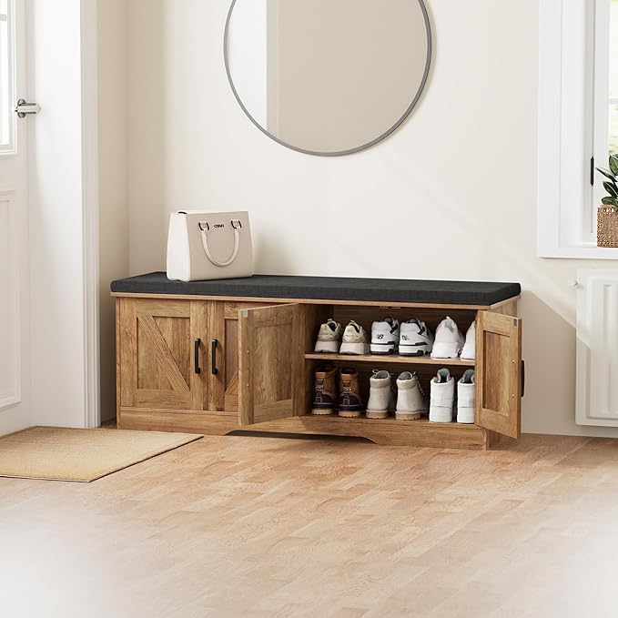 HOMSHO Farmhouse Shoe Storage Bench - Image 2