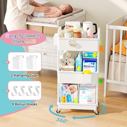 SUNALLY Baby Diaper Caddy Cart, 3 Tier Rolling Diaper Cart - Image 4