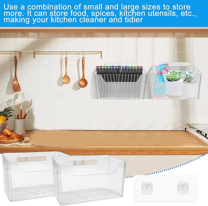 6Pcs Storage Organizer Bins Wall Mounted Organizer Basket Large Size Clear - Image 7