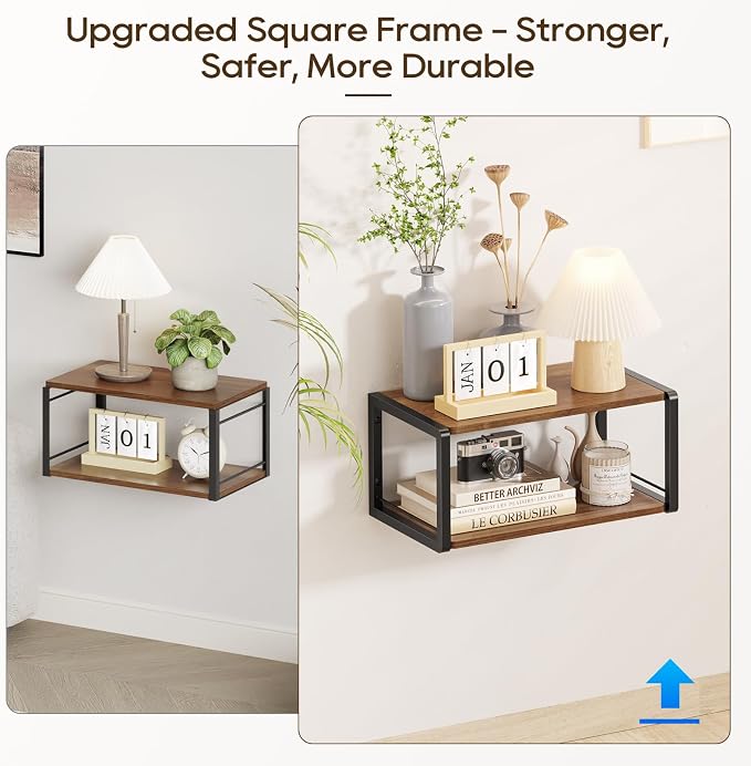 Floating Nightstand Set of 2, Wood Bedside Shelf Wall Mounted Nightstand - Image 3