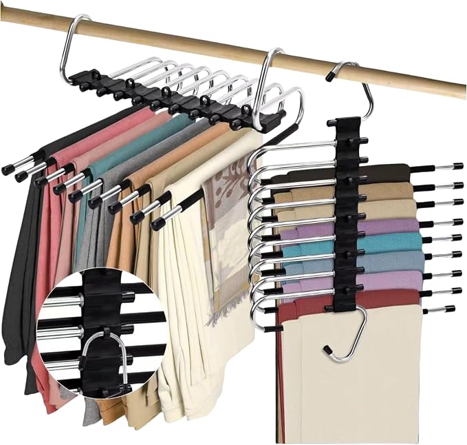 2Pack 9 Layers Foldable Pants Hangers Space Saving Trouser Hanger by trrcylp