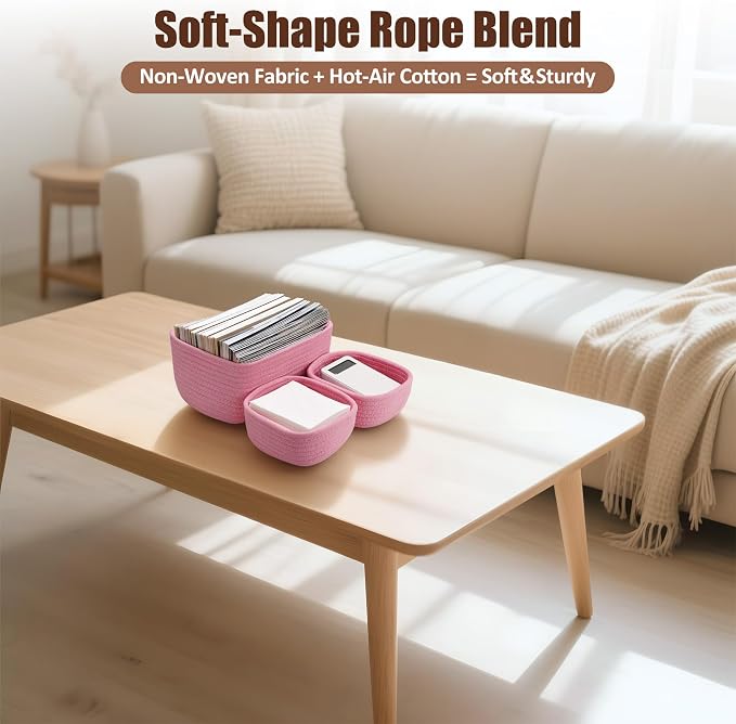 5-Pack Small Woven Rope Storage Baskets, 2 Sizes Organizer Bins | Fabric Cube - Image 6