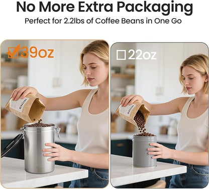 Veken Coffee Canister, 39OZ Large, Airtight Stainless Steel Food Storage - Image 3