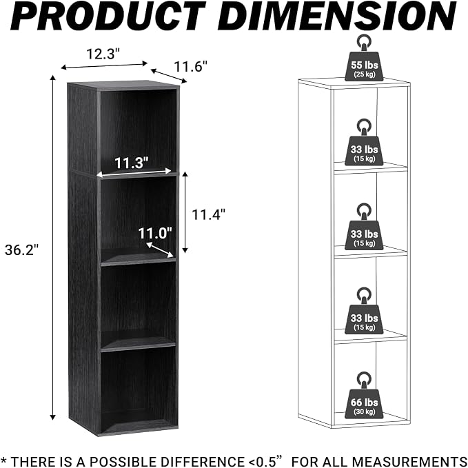 4 Cube Storage Organizer, 4 Tier Cube Low Bookcase Freestanding Storage Display - Image 3