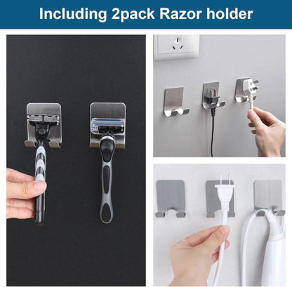 Diesisa Razor Holder for Shower + Adhesive Wall Hooks, Premium 304 Stainless - Image 2