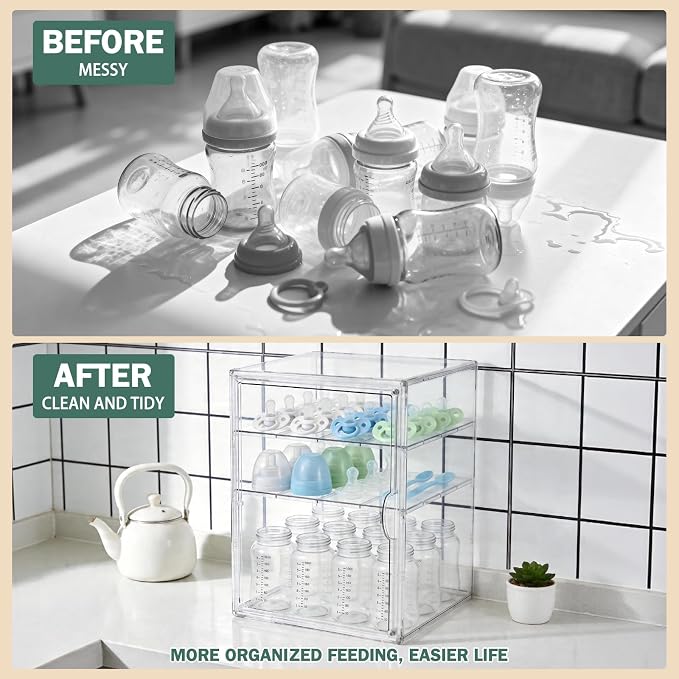 Baby Bottle Organizer, 3 Tiers Acrylic Bottle Storage Organizer Container - Image 3
