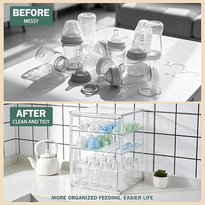 Baby Bottle Organizer, 3 Tiers Acrylic Bottle Storage Organizer Container - Image 3