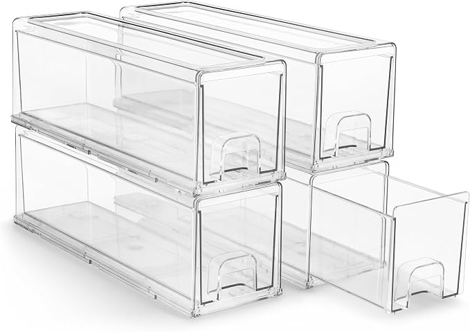 Sorbus Small Clear Stackable Storage Drawers – 4-Pack Plastic Organizer Bins by Sorbus
